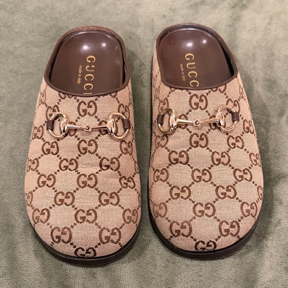 Gucci Shoes - Gucci Tan Monogram Slip-On Shoes
